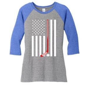 American Flag Ice Hockey Usa Patriotic Gift Player Gift Women's Tri-Blend 3/4-Sleeve Raglan Shirt