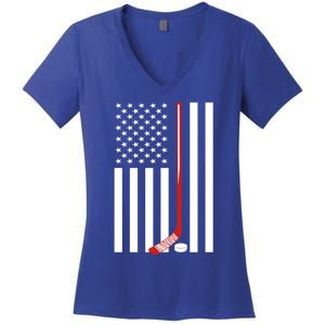 American Flag Ice Hockey Usa Patriotic Gift Player Gift Women's V-Neck T-Shirt