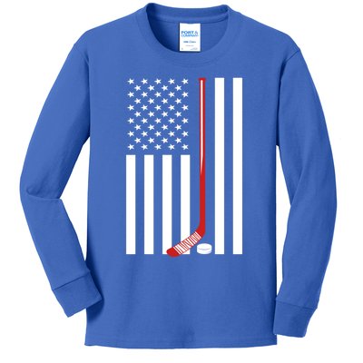 American Flag Ice Hockey Usa Patriotic Gift Player Gift Kids Long Sleeve Shirt