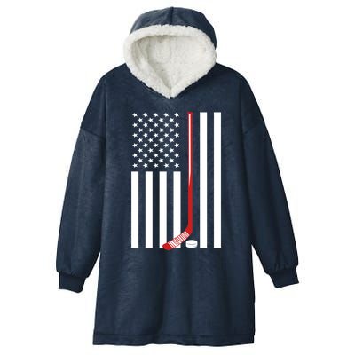 American Flag Ice Hockey Usa Patriotic Gift Player Gift Hooded Wearable Blanket