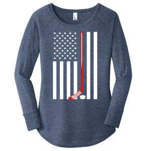 American Flag Ice Hockey Usa Patriotic Gift Player Gift Women's Perfect Tri Tunic Long Sleeve Shirt