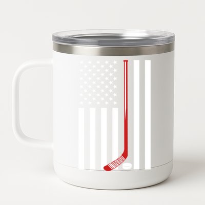 American Flag Ice Hockey Usa Patriotic Gift Player Gift 12 oz Stainless Steel Tumbler Cup