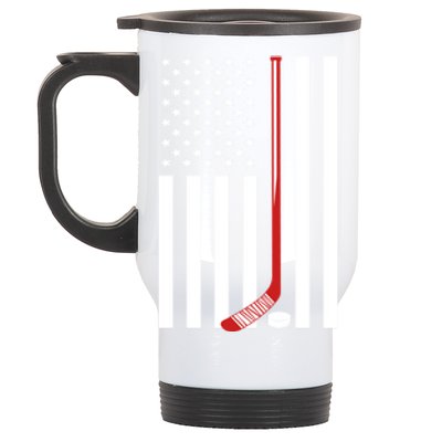 American Flag Ice Hockey Usa Patriotic Gift Player Gift Stainless Steel Travel Mug