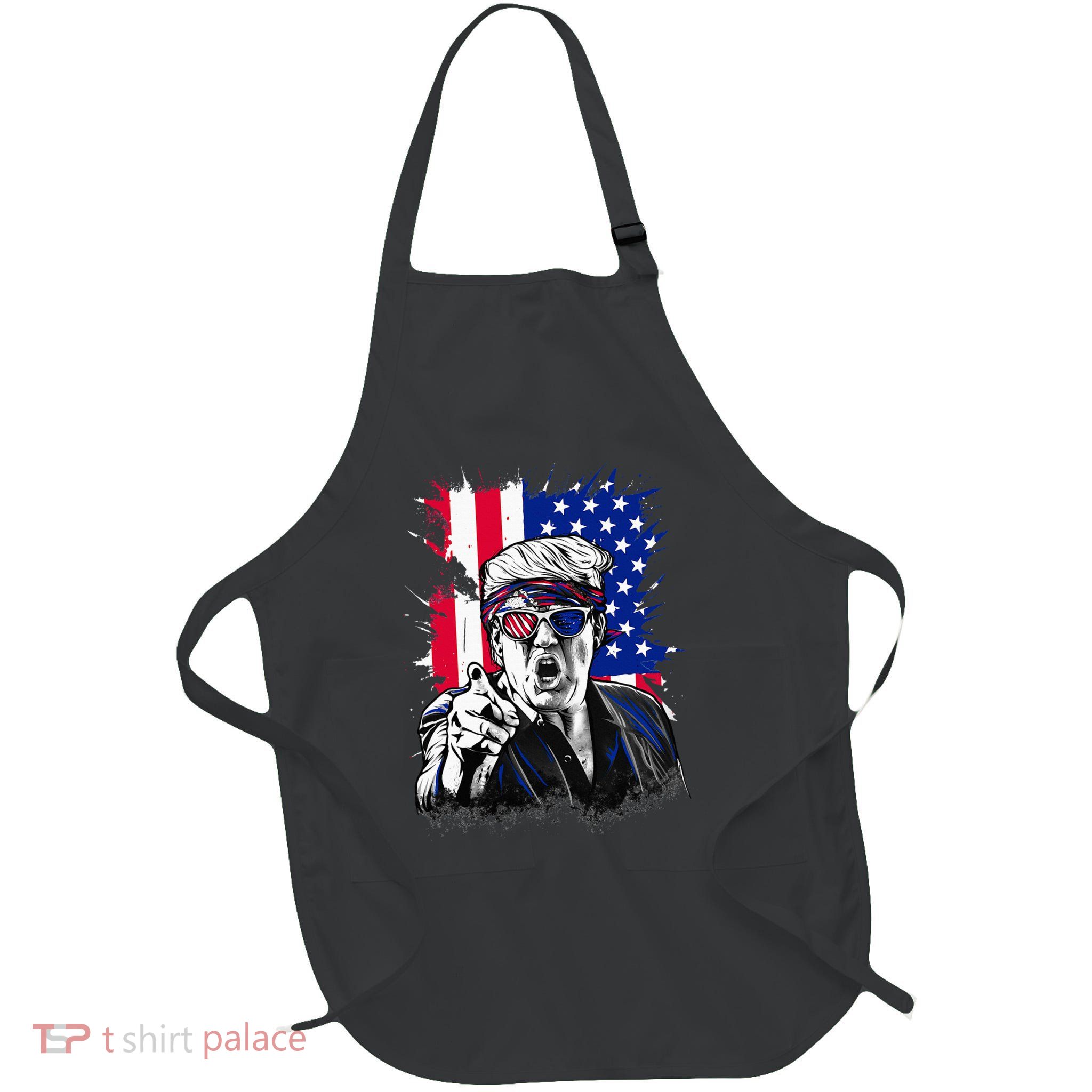 American Flag Intense Face Expression Trump Full-Length Apron With Pockets