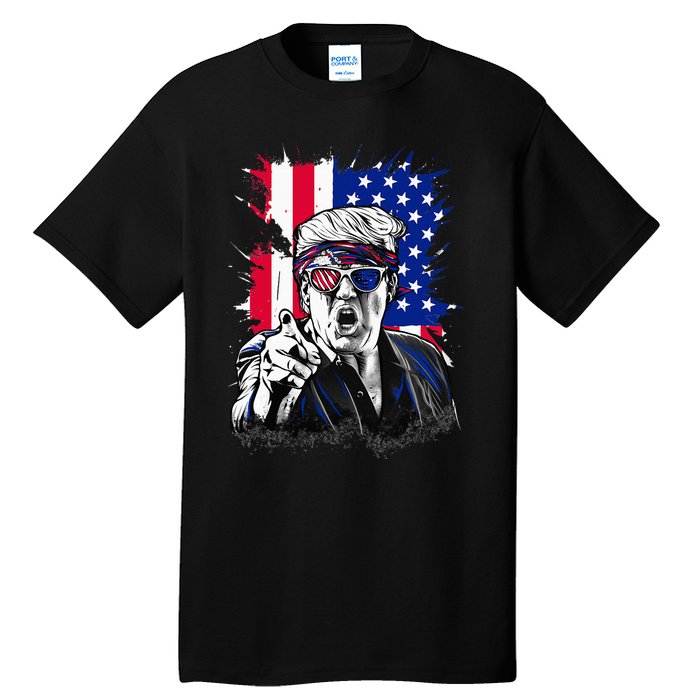 American Flag Intense Face Expression Trump Tall T-Shirt