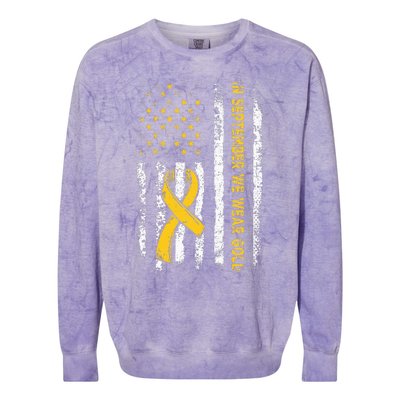 American Flag In September We Wear Gold Childhood Cancer Colorblast Crewneck Sweatshirt