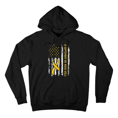 American Flag In September We Wear Gold Childhood Cancer Hoodie