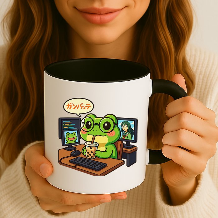 Anime Frog IT Geek Otaku Coding Desk Boba Lover Gift Coffee Mug