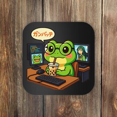 Anime Frog IT Geek Otaku Coding Desk Boba Lover Gift Coaster