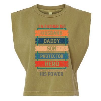 A Father Is Husband Daddy Son Protector Hero Fathers Day Garment-Dyed Women's Muscle Tee