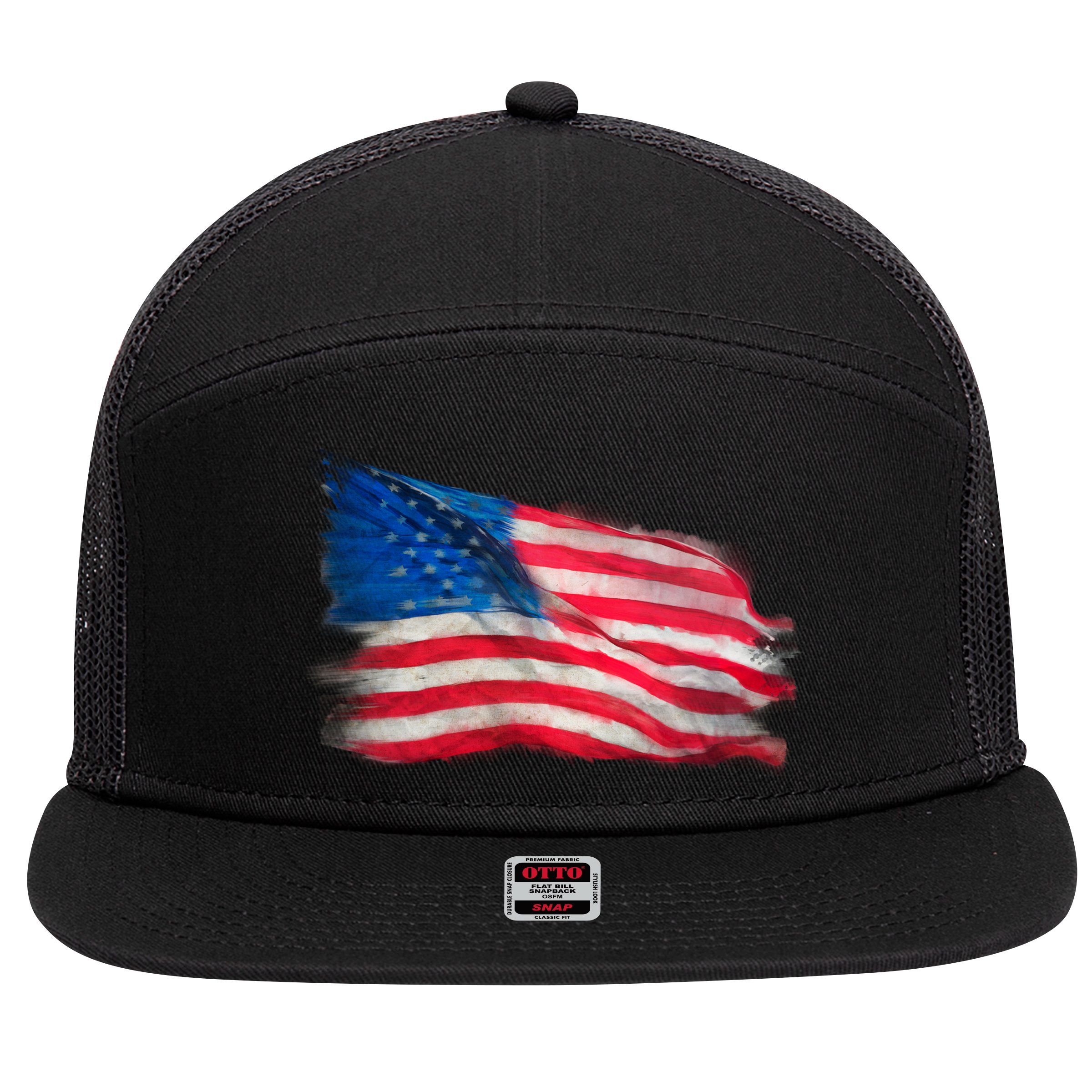 American Flag Independence Day 7 Panel Mesh Trucker Snapback Hat