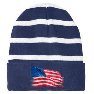 American Flag Independence Day Striped Beanie with Solid Band