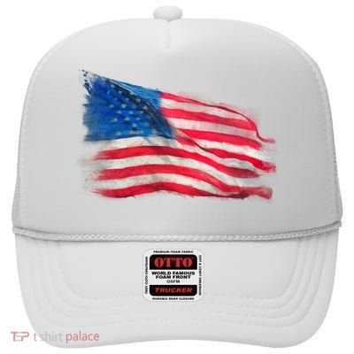 American Flag Independence Day High Crown Mesh Back Trucker Hat