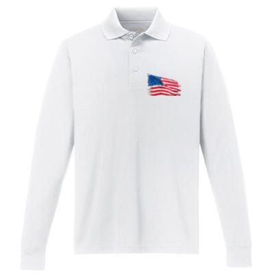 American Flag Independence Day Performance Long Sleeve Polo