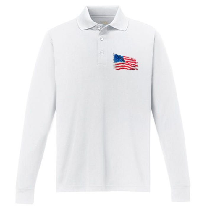 American Flag Independence Day Performance Long Sleeve Polo