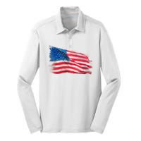 American Flag Independence Day Silk Touch Performance Long Sleeve Polo