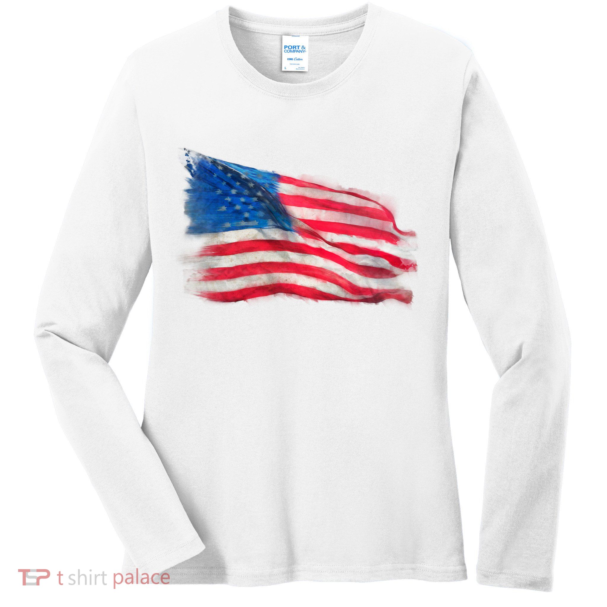 American Flag Independence Day Ladies Long Sleeve Shirt