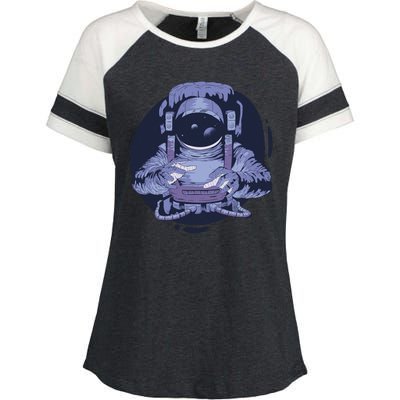 Astronaut Floating In Space Enza Ladies Jersey Colorblock Tee