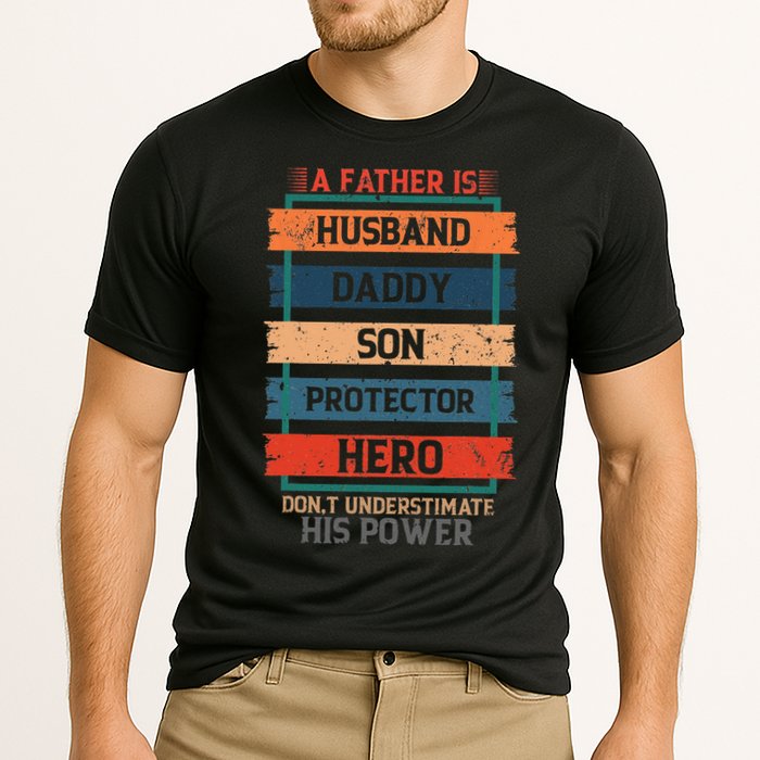 A Father Is Husband Daddy Son Protector Hero Fathers Day Cooling Performance Crew T-Shirt