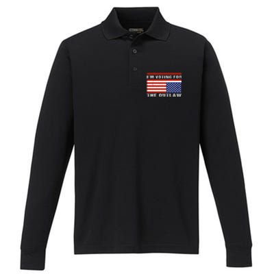 American Flag IM Voting For The Outlaw Trump 2024 Performance Long Sleeve Polo