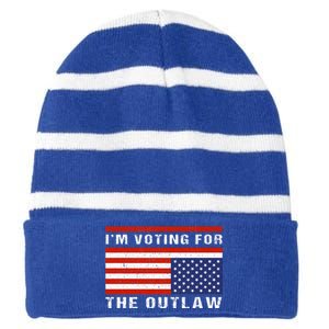 American Flag IM Voting For The Outlaw Trump 2024 Striped Beanie with Solid Band