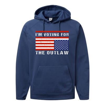 American Flag IM Voting For The Outlaw Trump 2024 Performance Fleece Hoodie