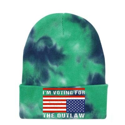 American Flag IM Voting For The Outlaw Trump 2024 Tie Dye 12in Knit Beanie