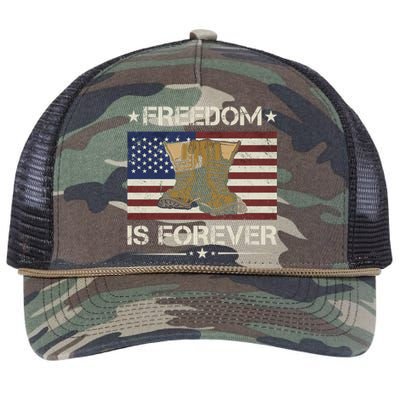 America Freedom Is Forever Army Veteran Gift Retro Rope Trucker Hat Cap