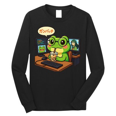 Anime Frog It Geek Otaku Coding Desk Boba Lover Long Sleeve Shirt