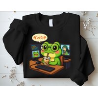 Anime Frog It Geek Otaku Coding Desk Boba Lover Sweatshirt