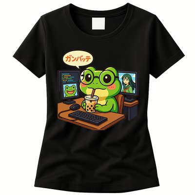 Anime Frog It Geek Otaku Coding Desk Boba Lover Women's T-Shirt