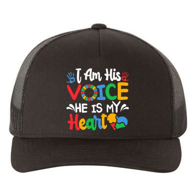 Autism Fathering I am His Voice He Is My Heart Autism Mom Yupoong Adult 5-Panel Trucker Hat