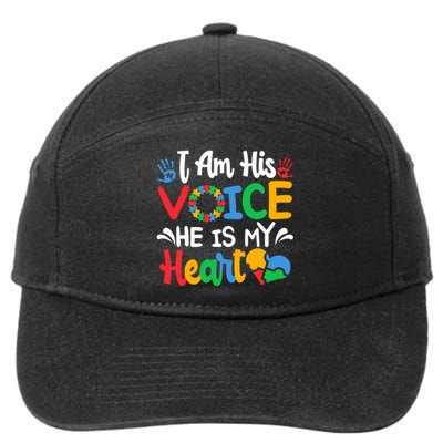 Autism Fathering I am His Voice He Is My Heart Autism Mom 7-Panel Snapback Hat