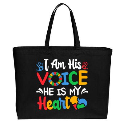 Autism Fathering I am His Voice He Is My Heart Autism Mom Cotton Canvas Jumbo Tote