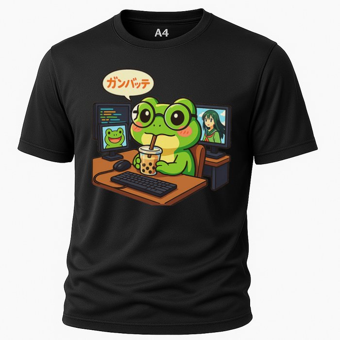 Anime Frog It Geek Otaku Coding Desk Boba Lover Cooling Performance Crew T-Shirt