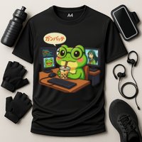 Anime Frog It Geek Otaku Coding Desk Boba Lover Cooling Performance Crew T-Shirt