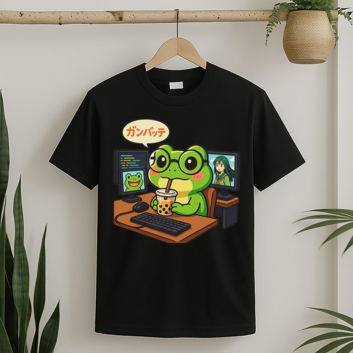 Anime Frog It Geek Otaku Coding Desk Boba Lover T-Shirt