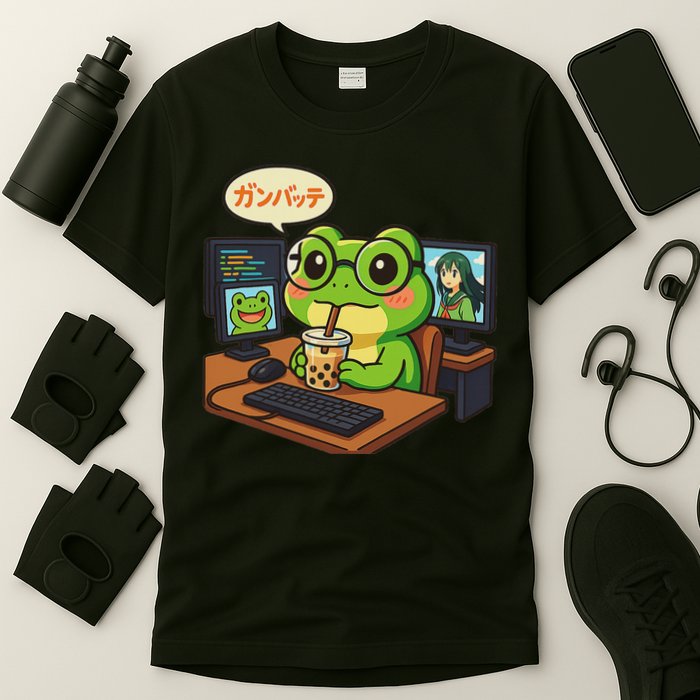 Anime Frog It Geek Otaku Coding Desk Boba Lover T-Shirt