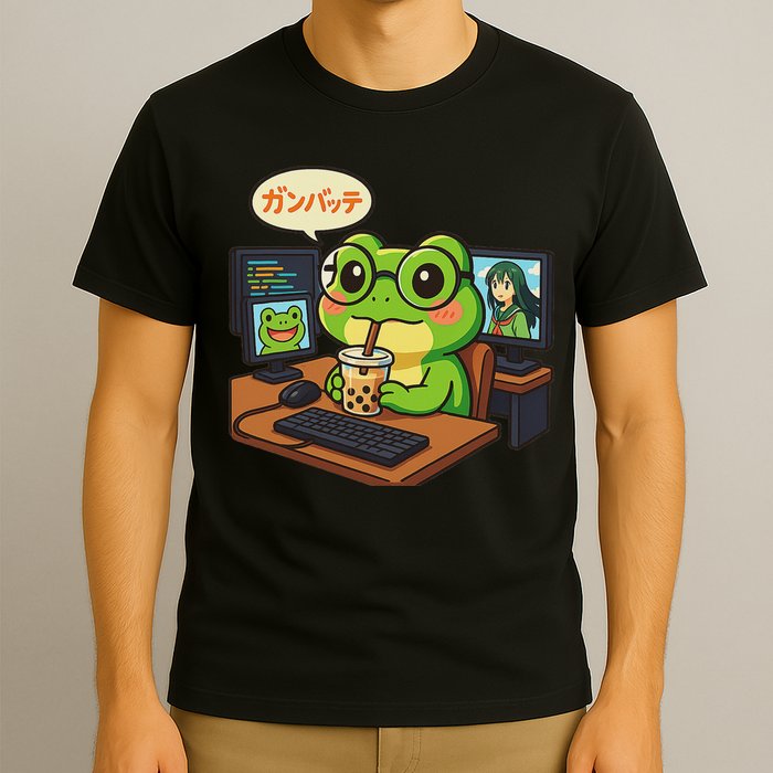 Anime Frog It Geek Otaku Coding Desk Boba Lover T-Shirt