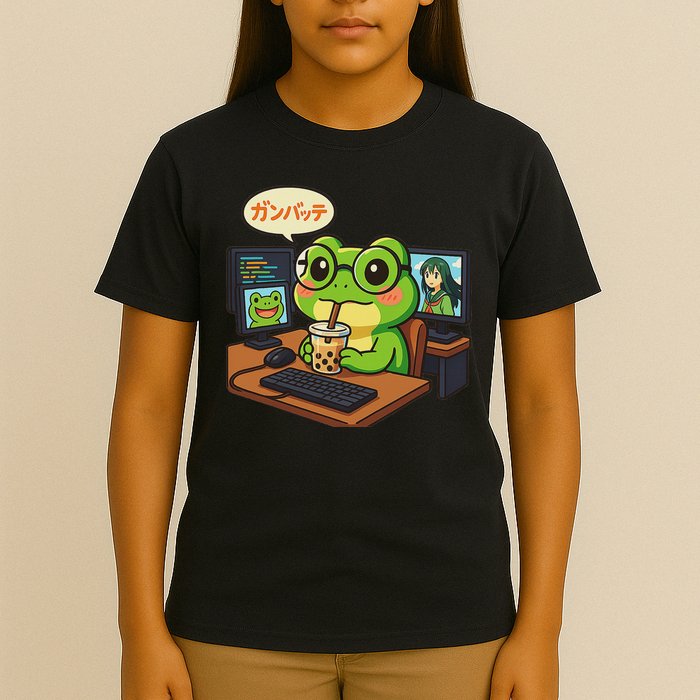 Anime Frog It Geek Otaku Coding Desk Boba Lover T-Shirt