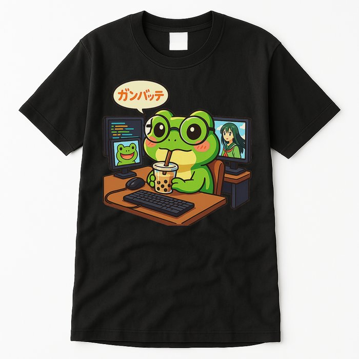 Anime Frog It Geek Otaku Coding Desk Boba Lover Tall T-Shirt