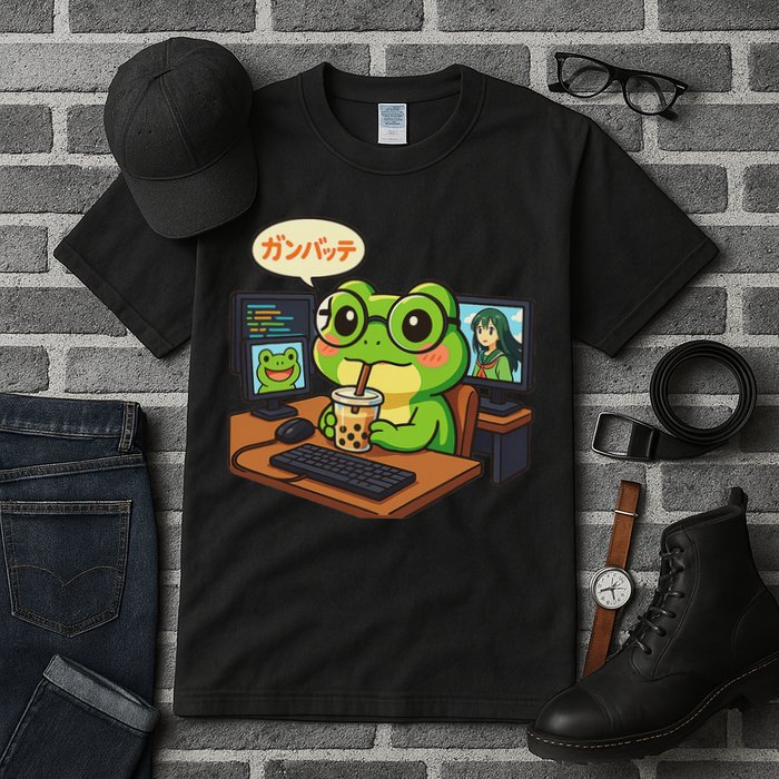 Anime Frog It Geek Otaku Coding Desk Boba Lover Tall T-Shirt