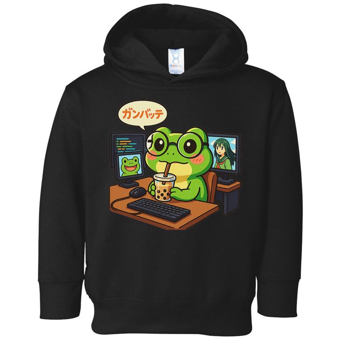 Anime Frog It Geek Otaku Coding Desk Boba Lover Toddler Hoodie