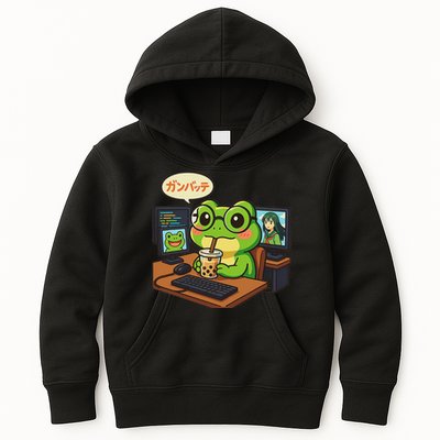 Anime Frog It Geek Otaku Coding Desk Boba Lover Kids Hoodie