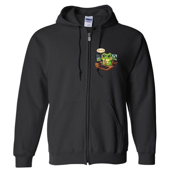 Anime Frog It Geek Otaku Coding Desk Boba Lover Full Zip Hoodie