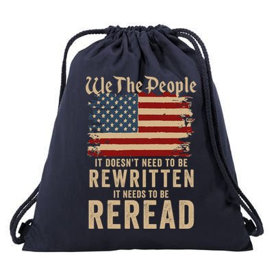 American Flag It Needs To Be Reread We The People Vintage Drawstring Bag