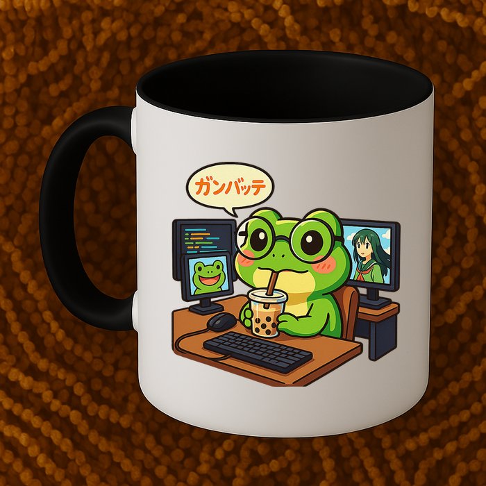 Anime Frog IT Geek Otaku Coding Desk Boba Lover Coffee Mug