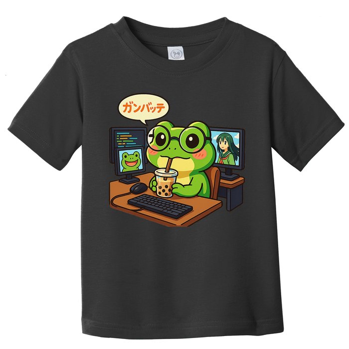 Anime Frog IT Geek Otaku Coding Desk Boba Lover Toddler T-Shirt