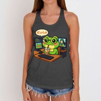 Anime Frog IT Geek Otaku Coding Desk Boba Lover Women's Knotted Racerback Tank
