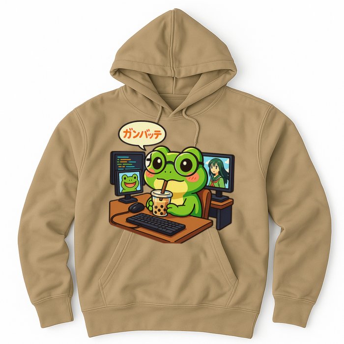 Anime Frog IT Geek Otaku Coding Desk Boba Lover Hoodie
